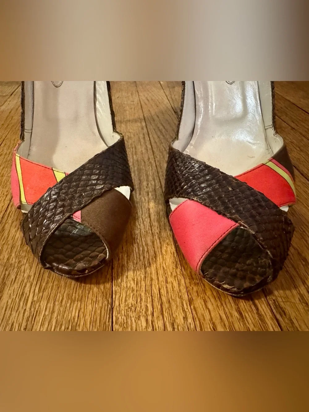 Emilio Pucci Pink and Brown Peep-Toe Heels - 40
